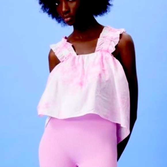 New Zara Pink Tie Dye Poplin Top - Picture 3 of 14